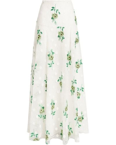 Giambattista Valli Floral-embroidered Macramé Maxi Skirt - White