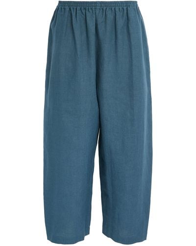 Eskandar Linen Cropped Japanese Pants - Blue