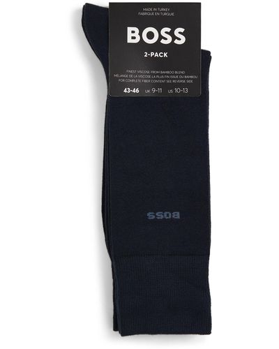 BOSS Bamboo-blend Logo Socks (pack Of 2) - Blue