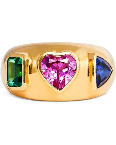 Nadine Aysoy Yellow Gold, Saphire And Emerald Le Cercle Ring - Metallic