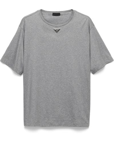 Prada Cotton Logo-plaque T-shirt - Grey