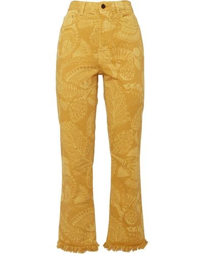 La DoubleJ Fringed Cropped Jeans - Yellow