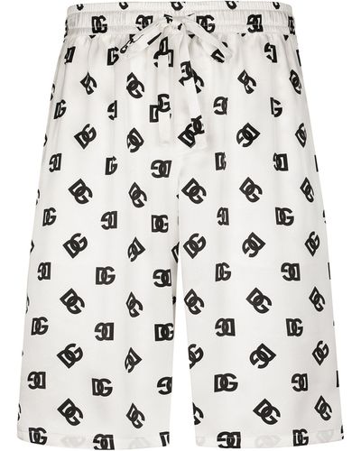 Dolce & Gabbana Silk Twill Jogging Shorts With Dg Monogram Print - White
