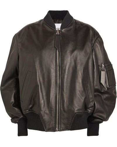The Attico Leather Oversized Anja Bomber Jacket - Black
