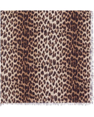 Saint Laurent Leopard Print Scarf - Brown