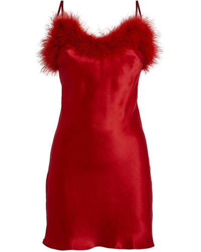 Gilda & Pearl Feather-trim Bibi Slip Dress - Red