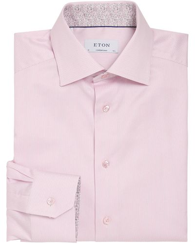 Eton Striped Floral-collar Shirt - Pink