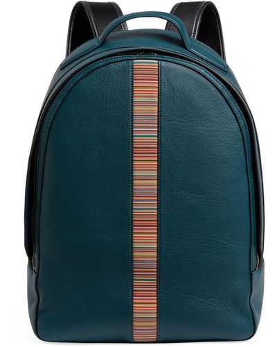 Mens Indigo Leather 'Signature Stripe' Backpack Blue
