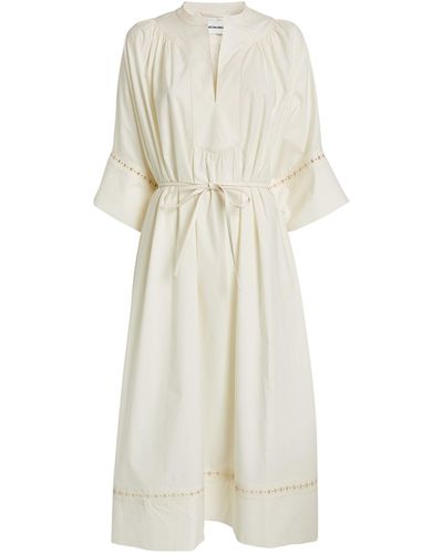 Yves Salomon Cotton Poplin Leather-trim Kaftan Dress - White