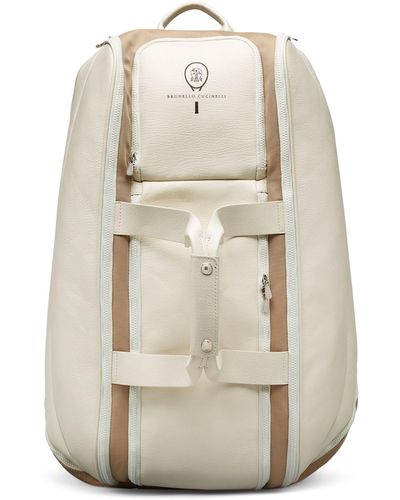 Brunello Cucinelli Grained Leather-nylon Tennis Backpack - Natural