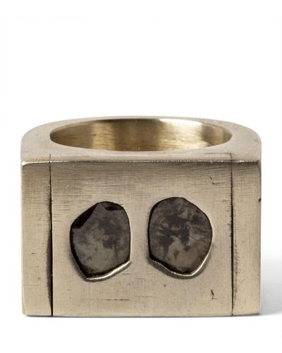 Parts Of 4 Matte Sterling Silver And Diamond Plate Ring - Metallic