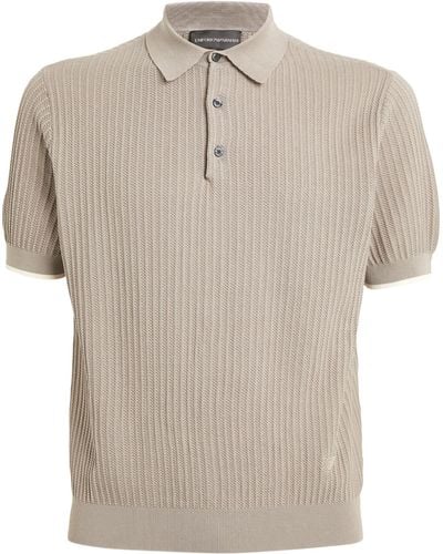 Emporio Armani Patterned-knit Polo Sweater - Natural