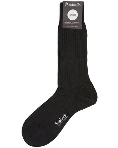 Pantherella Wool-blend Ribbed Socks - Black