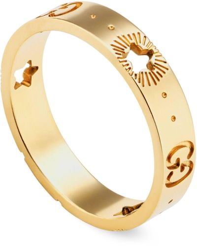Gucci Icon Yellow Gold Ring With Stars - Metallic