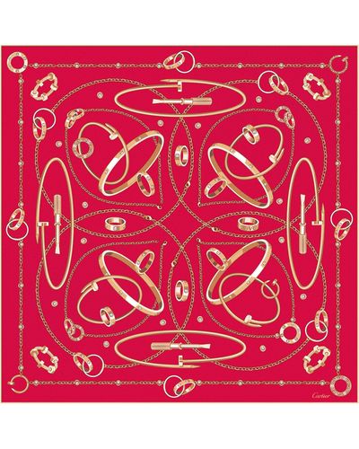 Cartier Silk Precious Mundanity Printed Scarf - Red