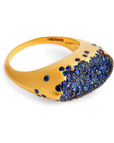 Nada Ghazal Yellow Gold And Sapphire Malak Marquise Ring - Blue