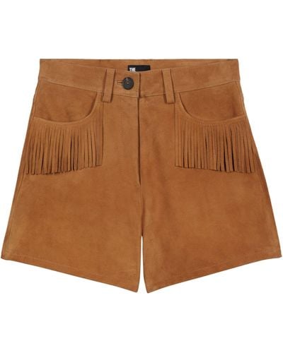 The Kooples Leather Fringed Shorts - Brown