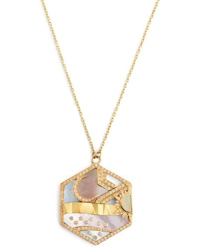 L'Atelier Nawbar Yellow Gold, Diamond And Mother-of-pearl Biladi Pendant Necklace - Metallic