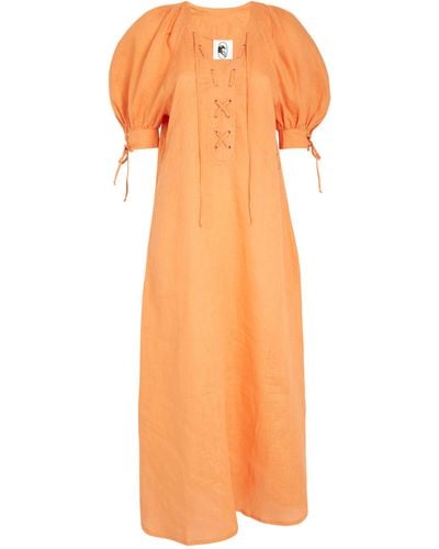 Sleeper Linen Garden Midi Dress - Orange