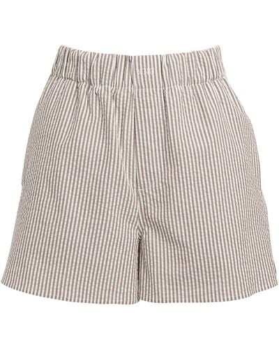 With Nothing Underneath Cotton Striped Seersucker Boxer Shorts - Grey