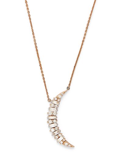 BeeGoddess Rose Gold And Diamond Star Light Crescent Necklace - Metallic