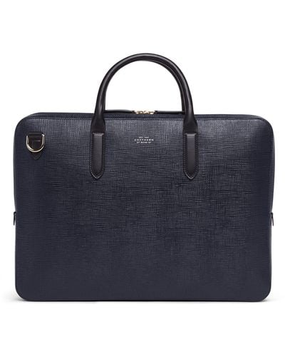 Smythson Leather Panama Briefcase - Blue