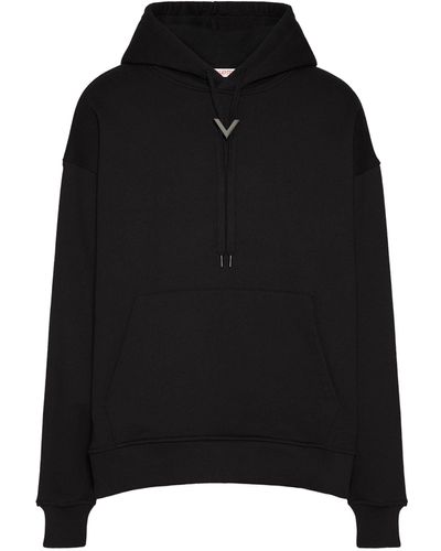 Valentino Cotton V-detail Hoodie - Black