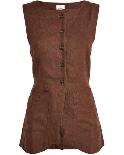 Posse Linen Button-up Emma Vest - Brown