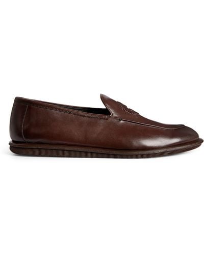 Giorgio Armani Leather Logo Loafers - Brown