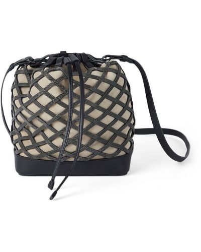 Brunello Cucinelli Leather Monili-embellished Bucket Bag - Black