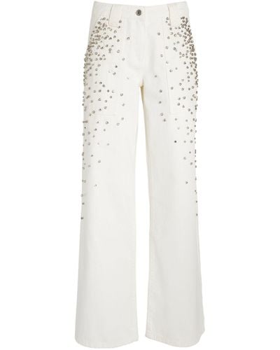 MAX&Co. Rhinestone-embellished Wide-leg Pants - White