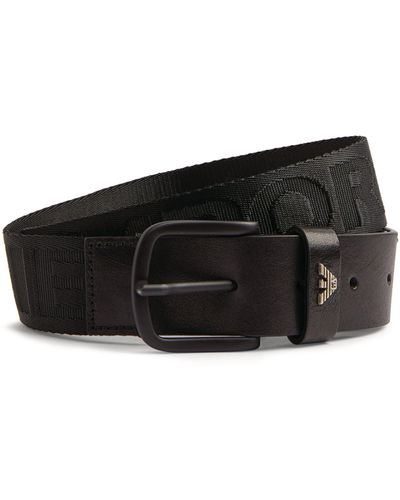 Emporio Armani Leather-trimmed Logo Belt - Black