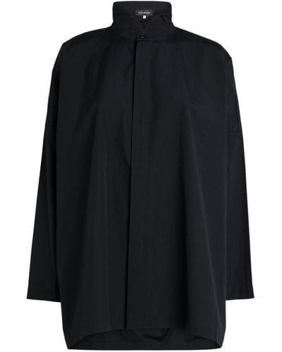 Eskandar Cotton Wide Double Stand-collar Shirt - Black