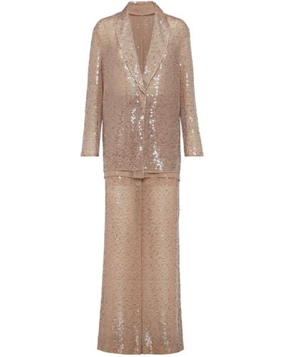 Brunello Cucinelli Sequinned Two-piece Suit - Natural