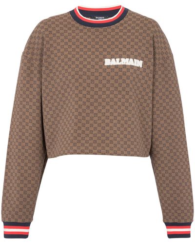 Balmain Monogram Crop Sweatshirt - Brown