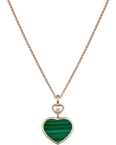 Chopard Rose Gold, Diamond And Malachite Happy Hearts Pendant Necklace - Metallic