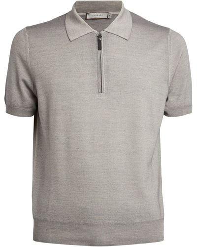 Canali Wool-blend Half-zip Polo Shirt - Grey