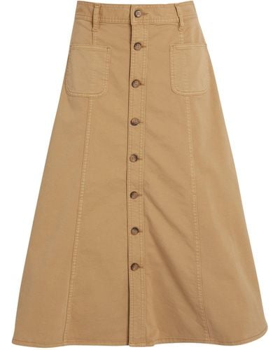 Polo Ralph Lauren A-line Button-down Midi Skirt - Natural