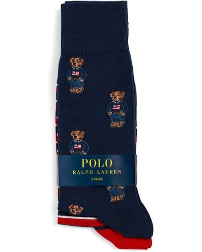 Polo Ralph Lauren Polo Bear Striped Socks (pack Of 2) - Blue
