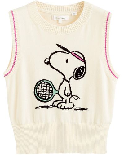 Chinti & Parker Cotton Snoopy Tennis Knitted Tank Top - Natural