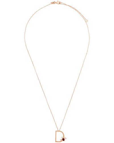 BeeGoddess Rose Gold, Diamond And Ruby Letter 'd' Necklace - White