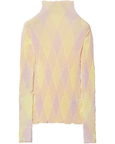 Burberry Cotton-silk Argyle Sweater - Natural
