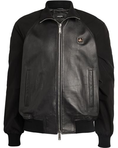 DSquared² Leather Bomber Jacket - Black