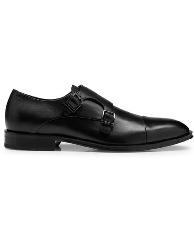 BOSS Leather Derek Monkstrap Shoes - Black