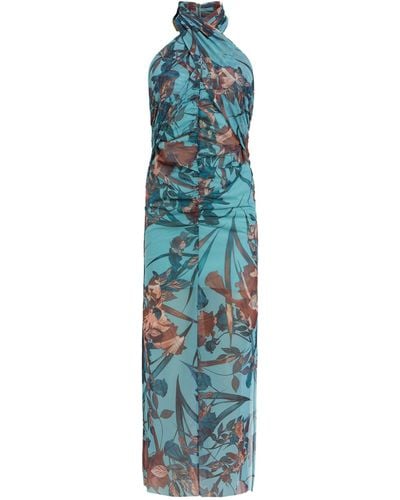 AllSaints Floral Kaih Batu Midi Dress - Blue