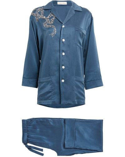 Olivia Von Halle Silk Embellished Fifi Pyjama Set - Blue