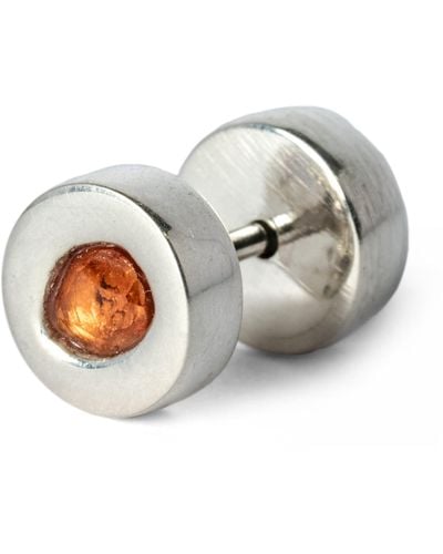 Parts Of 4 Sterling Silver And Orange Sapphire Single Stud Earring - Metallic
