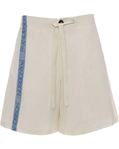 JW Anderson Cotton-linen Logo Stripe Shorts - White