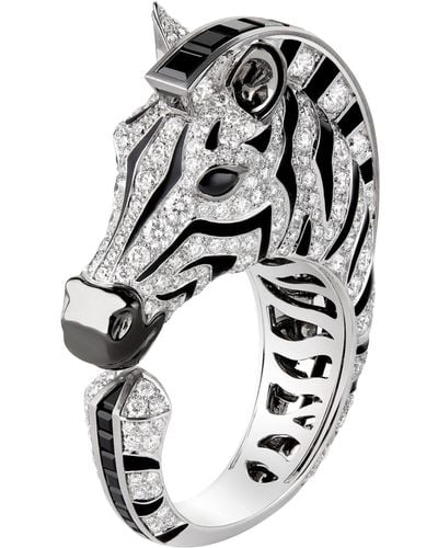 Boucheron White Gold, Diamond And Onyx Animaux De Collection Zebra Ring