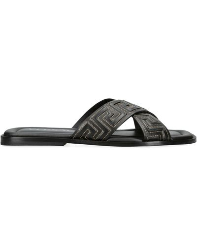 Versace Leather Greca Sandals - Black